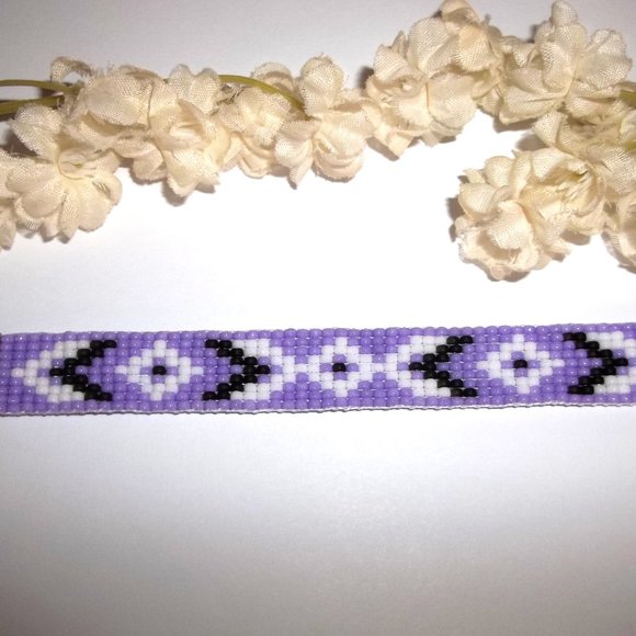 Seed Bead Bracelet Southwestern Western Style Purple White Black Silver NWT A774 - Picture 3 of 9